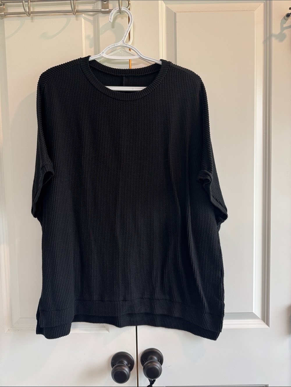Black Waffle-Knit Tunic Top - Women's Relaxed Fit